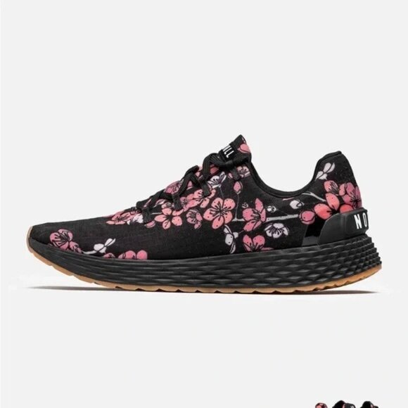No Bull Cherry Blossom Pattern Ripstop Ahtletic Shoes Black Pink Size 9.5 - Picture 1 of 7